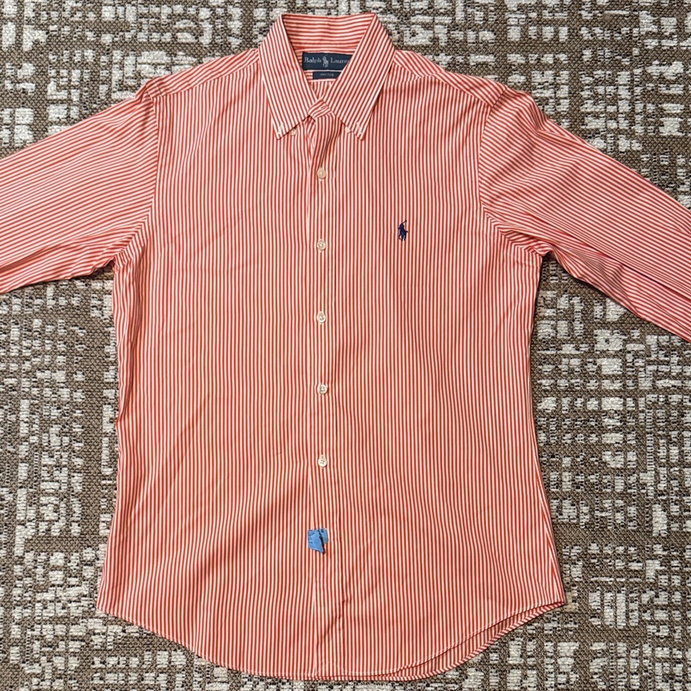 Ralph Lauren Men’s Orange and White Striped Dress Shirt